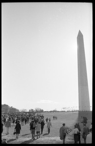 Protesters walking past the Washington Monument: Washington Vietnam March for Peace