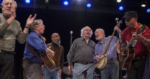 Finale at the Power of Song Award concert, Symphony Space, New York City, with Guy Davis, Pete Seeger, Tom Paxton, Josh White, Jr., John Sebastian, and Peter Yarrow (from right)