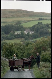 Margaret Heckler, United States Ambassador to Ireland, in a pony cart in the Wicklow Hills