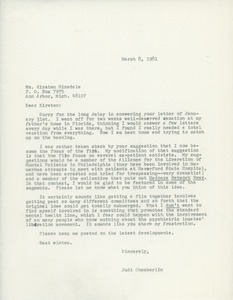 Letter from Judi Chamberlin to Kirsten Hinsdale