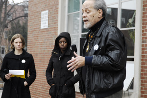 Justice for Jason rally at UMass Amherst: Michael Ekwueme Thelwell speaking to protesters outside the Student Union Building in support of Jason Vassell