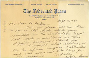 Letter from Esther Lowell to W. E. B. Du Bois