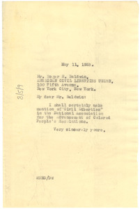 Letter from W. E. B. Du Bois to American Civil Liberties Union
