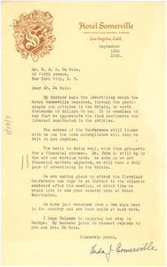 Letter from Dr. Vada Somerville to W. E. B. Du Bois