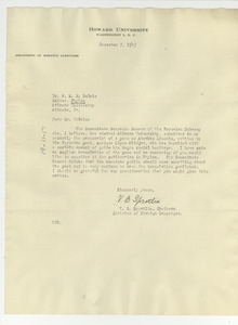 Letter from V. B. Spratlin to W. E. B. Du Bois