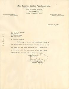 Letter from Paul Laurence Dunbar Apartments to W. E. B. Du Bois