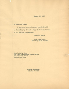 Letter from Ellen Irene Diggs to First Presbyterian Church of Buffalo