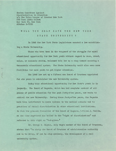 Circular letter from Harlem Committee Against Discrimination in Education to unidentified correspondent