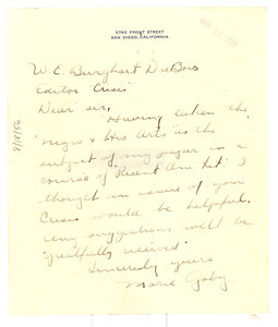 Letter from Marie Gaby to W. E. B. Du Bois