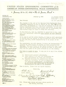 Circular letter from United States Sponsoring Committee of the American Inter-Continental Peace Conference