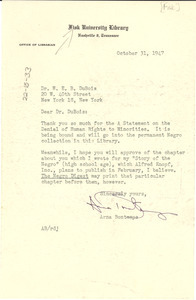 Letter from Fisk University Library to W. E. B. Du Bois