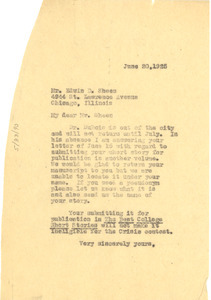 Letter from Crisis to Edwin D. Sheen