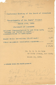 Statement of Expense to and from 'Encyclopedia of the Negro' Board meeting
