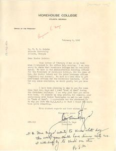 Letter from Benjamin E. Mays to W. E. B. Du Bois