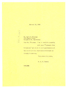 Letter from W. E. B. Du Bois to Herbert Biberman
