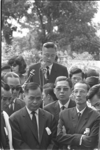 General Tran van Don delivering funeral address. Don was leader of association of southern elites; Saigon.