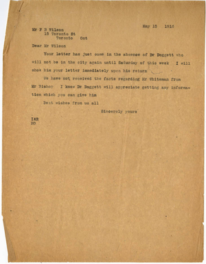 Letter to Frank B. Wilson (May 15, 1916)