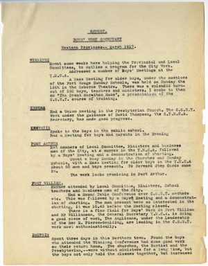 YMCA Boys Work Secretary Report for Western Provinces of Canada, March 1917