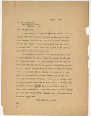 Letter from Laurence L. Doggett to Samuel Solmes Trumpour (May 4, 1918)