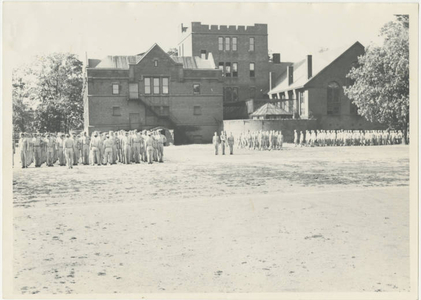 Army Air Corps Trainees marching behind Judd Gymnasium (May 1943)