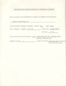 Martin Luther King Cap and Gown Form (June 1964)