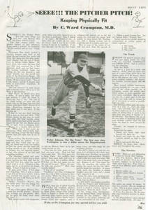 "Keeping Phyically Fit" - article on Walter Johnson's Pitch by C. Ward Crampton, May 1936