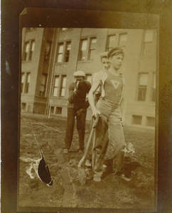 Clearing the grounds by the Dormitory Building, ca. 1896