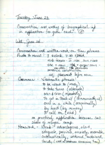 Lesson plans on how to perform everyday tasks and use of proper grammar and vocabulary, 1981