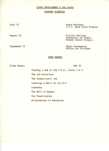 Staff Development and ESL Class Speaker Schedule, 1981