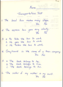Test to measure student understanding of public transportation, [1984]