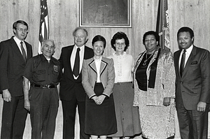 Boston Municipal Research Bureau President Samuel Tyler, Director of Research for City Council Bob Hannon, Boston City Hall Matron Virginia McManus, City Councilor Bruce Bolling and others at Shattuck Awards