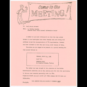Memorandum from O. Phillip Snowden to real estate brokers about meeting on March 10, 1964 regarding FHA requirements and concerns