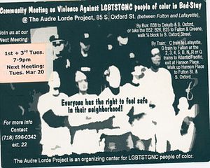 Leaflet About Community Meeting on Violence Against LGBTSTGNC People of Color