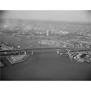 Charlestown, left, and Chelsea Waterfront, right, Mystic River Bridge, Boston, MA