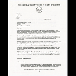 Letter from Paul Parks and Lois Harrison-Jones to Raymond L. Flynn about responses to Boston Public School concerns