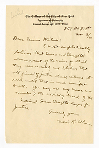 Letter from Morris R. Cohen to Mary L. Wilson, November 3, 1927