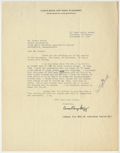 Letter from Amos Alonzo Stagg to George Draper (September 30, 1936)