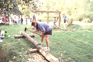 HMF Fall Fest 1998 2. Post-and-beam demonstration by Richard Babcock and Willliams College student shaping a beam.