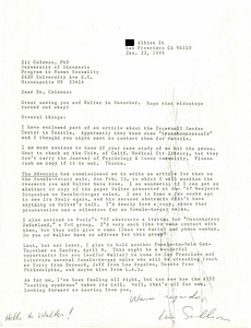 Correspondence from Lou Sullivan to Eli Coleman (January 23, 1989)