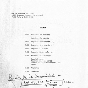 Agenda from Festival Puertorriqueño de Massachusetts meeting on October 20, 1993