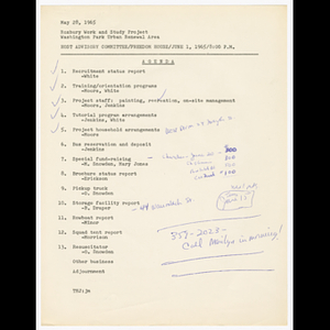 Agenda for Host Advisory Committee meeting on June 1, 1965 and list of proposed Host Advisory Committee members