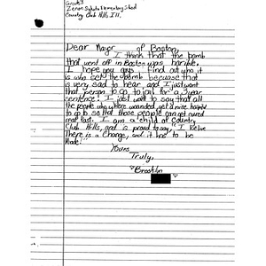 Letter to Boston from a student at Zenon Sykuta Elementary School ...