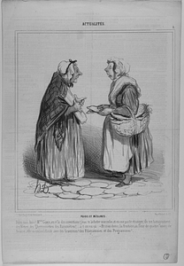 POIDS ET MESURES. Dites moi donc! Mme. Gavin, en v'la des inventions! j'vas m'acheter une robe, et on me parle étranger; ils me baragouinent des Mêtres, des Thermomètres, des Baromètres!... a-t-on vu ça. - Et moi donc, la fruitière au lieu de quatre onces de beurre, elle m'emberlificote avec des Grammes! des Filagrammes et des Programmes!...