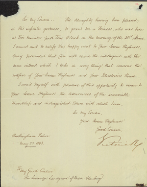 Letter from Queen Victoria to the Sovereign Landgrave of Hesse-Homburg,  1843 May 20 - Digital Commonwealth