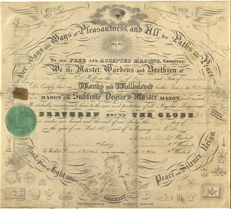 Master Mason certificate for Henry A. Mitchell