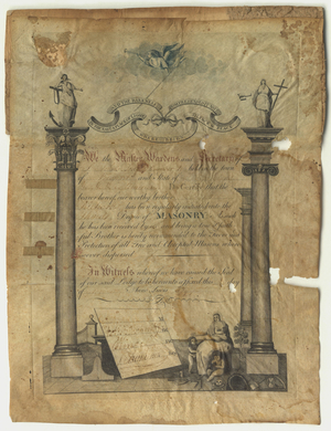 Master Mason certificate issued by St. John's Lodge, No. 1, to John Richards, 1797 November