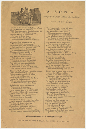 A song, composed by the British soldiers, after the fight at Bunker Hill, June 17, 1775, between 1875 and 1880