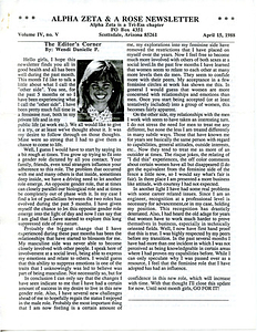 Alpha Zeta & A Rose Newsletter Vol. 4 No. 5 (April 15, 1988)