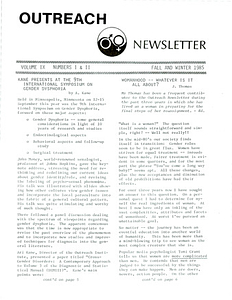 Outreach Newsletter Vol. 9 Nos. 1 & 2 (Fall/Winter 1985)