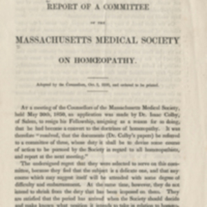 Report of a Committee of the Massachusetts Medical Society on Homœopathy